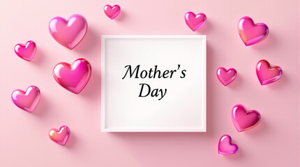 Mother&rsquo;s Day Greeting Card Design with Pastel Pink Background and Floating Hearts