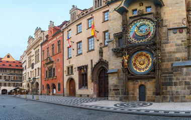 views of astronomical clock at prague, czech republic
