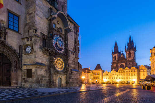 views of astronomical clock at prague, czech republic