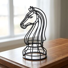 black wire knight chess sculpture