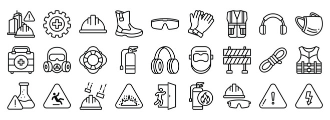 Work Safety icon collection. Containing design Safety Helmet, Safety Glasses, Security, Protection, Construction