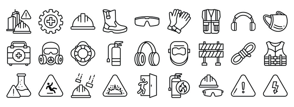 Work Safety icon collection. Containing design Safety Helmet, Safety Glasses, Security, Protection, Construction
