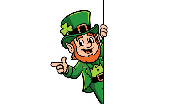 Friendly Leprechaun Pointing to the Side, Vector Illustration for St. Patrick's Day