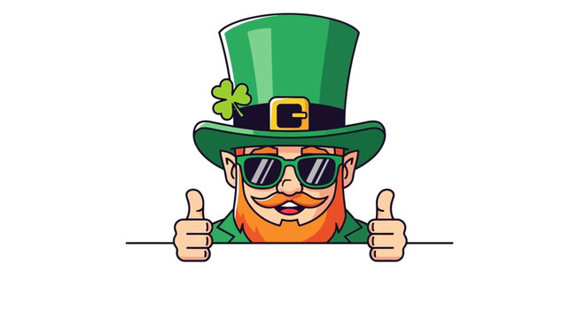 Cool Leprechaun in Green Hat and Sunglasses Giving Thumbs Up