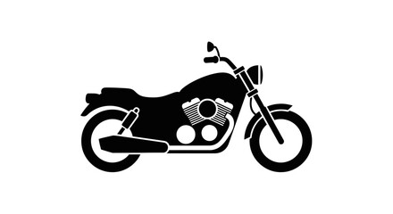 Fototapeta premium Black silhouette icon of a classic cruiser motorcycle, isolated on white. Vector illustration for transport and travel.