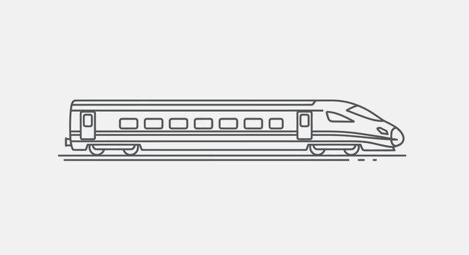 High-speed bullet train line art icon illustration. Modern public transport vehicle outline for fast travel and urban commuting.