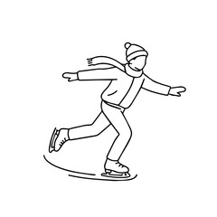 Fototapeta premium man slides on ice vector line icon on a white background. Vector line icon on a white background