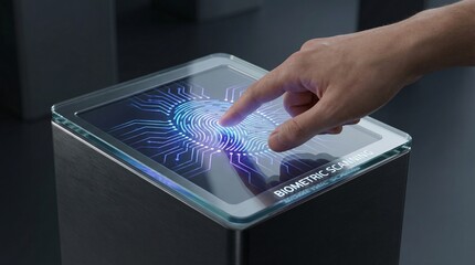 Futuristic Biometric Fingerprint Scanning on Glass Surface | High-Tech Security Access System