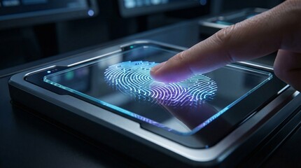 Futuristic Biometric Fingerprint Scanning on Glass Surface | High-Tech Security Access System