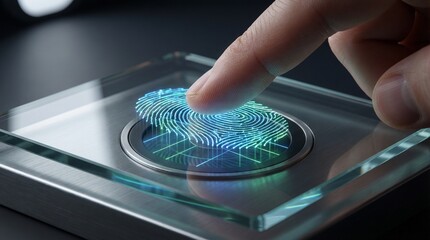Futuristic Biometric Fingerprint Scanning on Glass Surface | High-Tech Security Access System