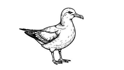 Obraz premium Black and white line drawing of a seagull in an upright stance with open beak