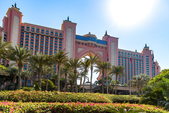 The iconic Atlantis The Palm hotel building in Dubai at sunny day