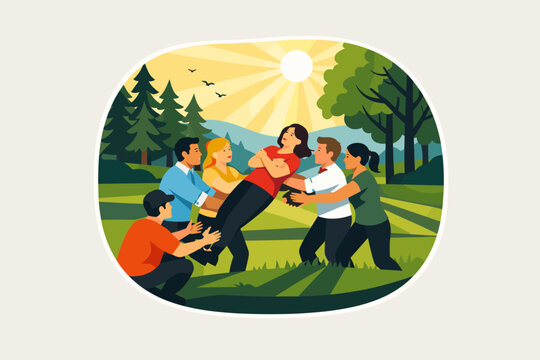 Teamwork and trust among diverse adults in outdoor trust fall activity