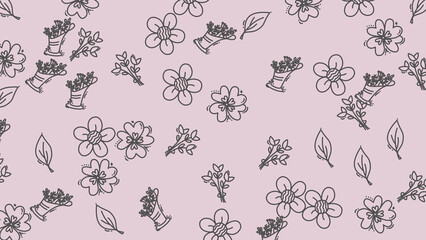 Fototapeta premium Seamless Floral Pattern with Hand-drawn Sketch Style on Pink