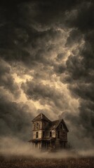 mansion-style house in a foggy forest