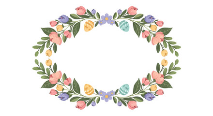 Fototapeta premium Elegant Easter Floral Frame Vector Illustration with Spring Flowers and Decorative Eggs