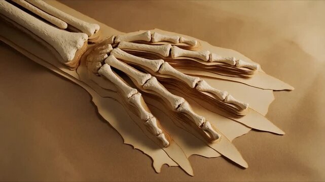 Detailed View of Human Hand Bones anatomy paper cut