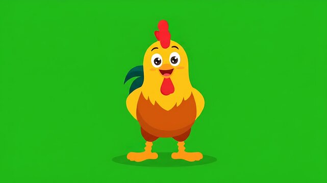 Cartoon Rooster Dancing Green Screen