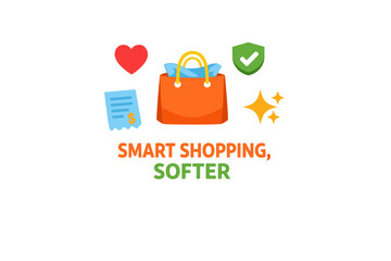 Fototapeta premium Smart shopping softer: heart, bag, receipt, shield, sparkle icons