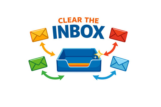 Clear the inbox: colorful envelopes and empty tray illustration