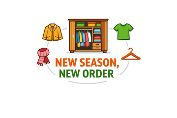 Fototapeta premium Organized wardrobe with colorful clothes and accessories for new season