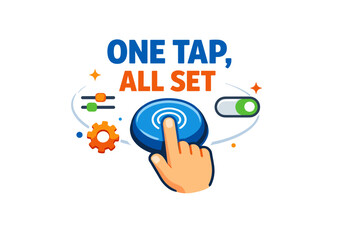 Fototapeta premium One tap all set: simplified control interface with finger icon and settings symbols