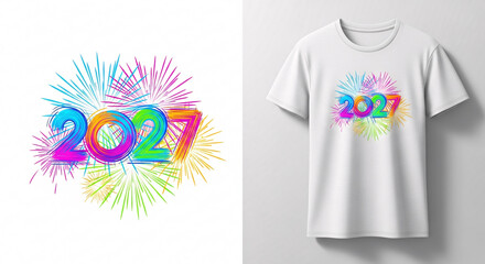 Colorful abstract fireworks display with number 2027 for new year's eve celebration creative design