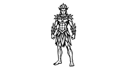 Muscular male figure in black and white armor illustration