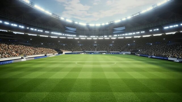 Vibrant stadium packed with excited fans on a sunny day, capturing the electric atmosphere of a live sports event