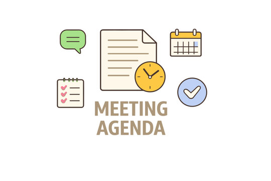 Meeting agenda concept with calendar, checklist, and clock icons - Powered by Adobe