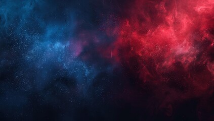 A vibrant cosmic background featuring swirling blue and red colors with a starry texture, evoking a sense of depth and mystery.