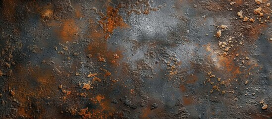 A textured surface displaying a mix of rust, dark tones, and metallic highlights, creating a rugged and industrial aesthetic.