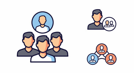 Fototapeta premium Vector icons represent people and groups, depicting connection, hierarchy, and teams