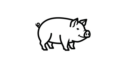 Obraz premium A simple, line art illustration of a smiling pig with a curled tail, ears, and snout