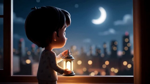 Boy Contemplates City Night Sky