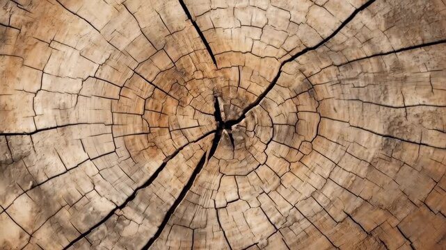 Detailed Cross-Section of Tree Trunk: Revealing the intricate natural patterns of tree rings in a cross-section of a tree trunk, this image captures the textures and details of nature. 