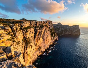 Dramatic Coastal Cliffs at Sunset in Mallorca, Spain.