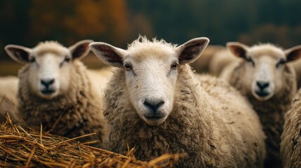 Obraz premium sheep calm pose, natural textures, ethical farming ad