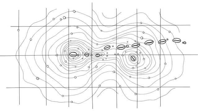 Abstract Contour Map Featuring Grid Overlays and Elevation Lines.