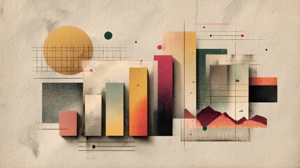Vintage meets future data charts on textured paper, retro futuristic style, muted pastel colors, collage illustration, business insight storytelling.