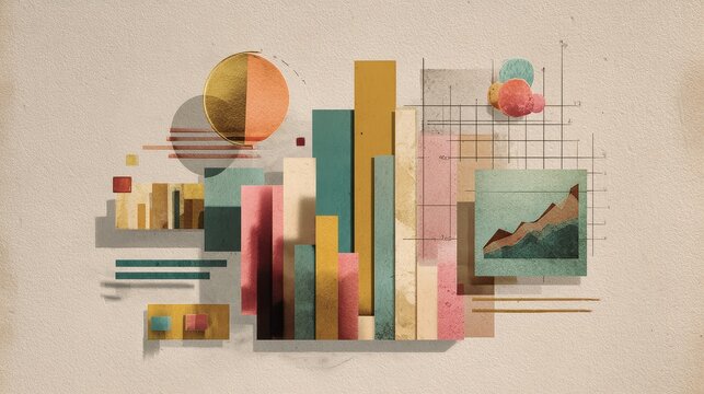 Vintage meets future data charts on textured paper, retro futuristic style, muted pastel colors, collage illustration, business insight storytelling.