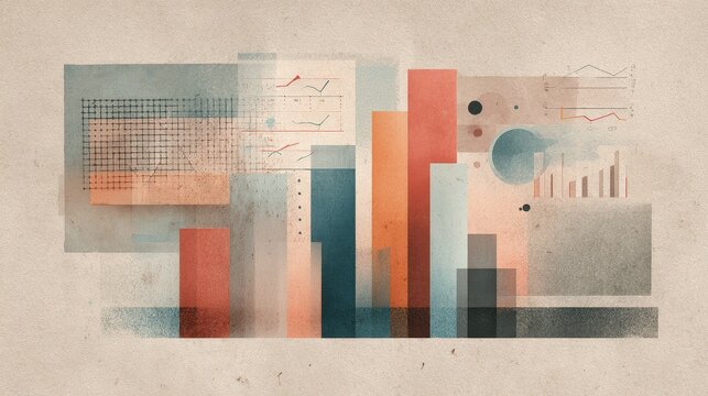 Vintage meets future data charts on textured paper, retro futuristic style, muted pastel colors, collage illustration, business insight storytelling.