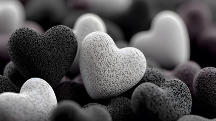 Obraz premium Black and white hearts with textured surface