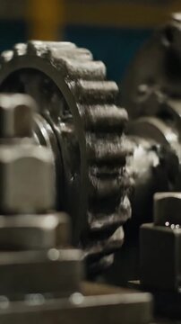 Industrial Precision Focus on the intricate engineering and exactness of mechanical components in motion.