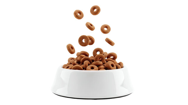 Dog Treats Falling into a White Bowl