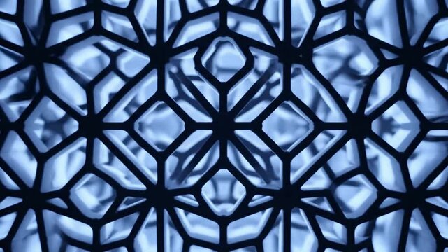 Crystalline Grid Patterns A macro, fixed view of intricate, glowing grid lines forming complex geometric shapes.