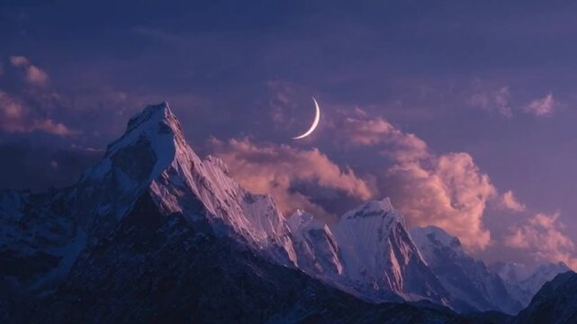 Sacred Himalayan Landscape with Moonlit Spiritual Symbol