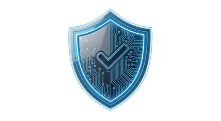 Modern shield icon with circuit board design and checkmark for security and technology concepts