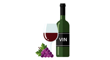 Obraz premium Wine Tasting Essentials: An elegant bottle and glass of rich red wine sit beside a cluster of grapes, portraying the quintessential elements of wine tasting
