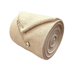 Elastic support bandage roll with safety pin &ndash; isolated on transparent background for medical or sport use